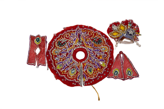 Shimmering Stonework Red Dress Set for Laddu Gopal Ji RK STORE