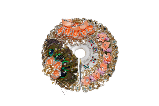 Designer Laddu Gopal Dress – Peach Floral & Peacock Feather Poshak