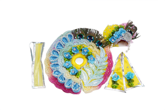 Luxury Laddu Gopal Poshak – Vibrant Designer Dress with Mukut & Flute Cover