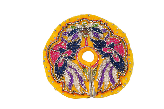 Bright Yellow Embroidered Laddu Gopal Ji Dress with Peacock & Stone Work