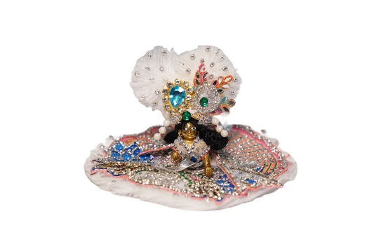 Designer Peacock Stone Work Laddu Gopal Dress with Crown & Accessories | Krishna Poshak
